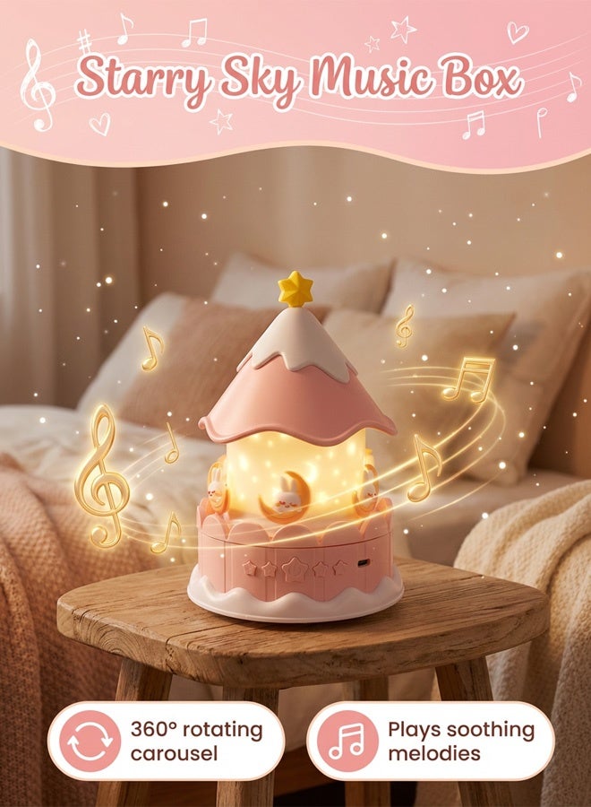 Joudiplay Carousel-Style Children's Projection Lamp - Pink - Plug-in Rotating - 21 Film Sets Featuring 3 light colours, starlit skies to lull little ones to sleep, enchanting unicorns, ocean scenes, birthday celebrations, educational themes + animals, and 21 other enchanting settings. A daily dose of romantic companionship, never repeating. - Image 2